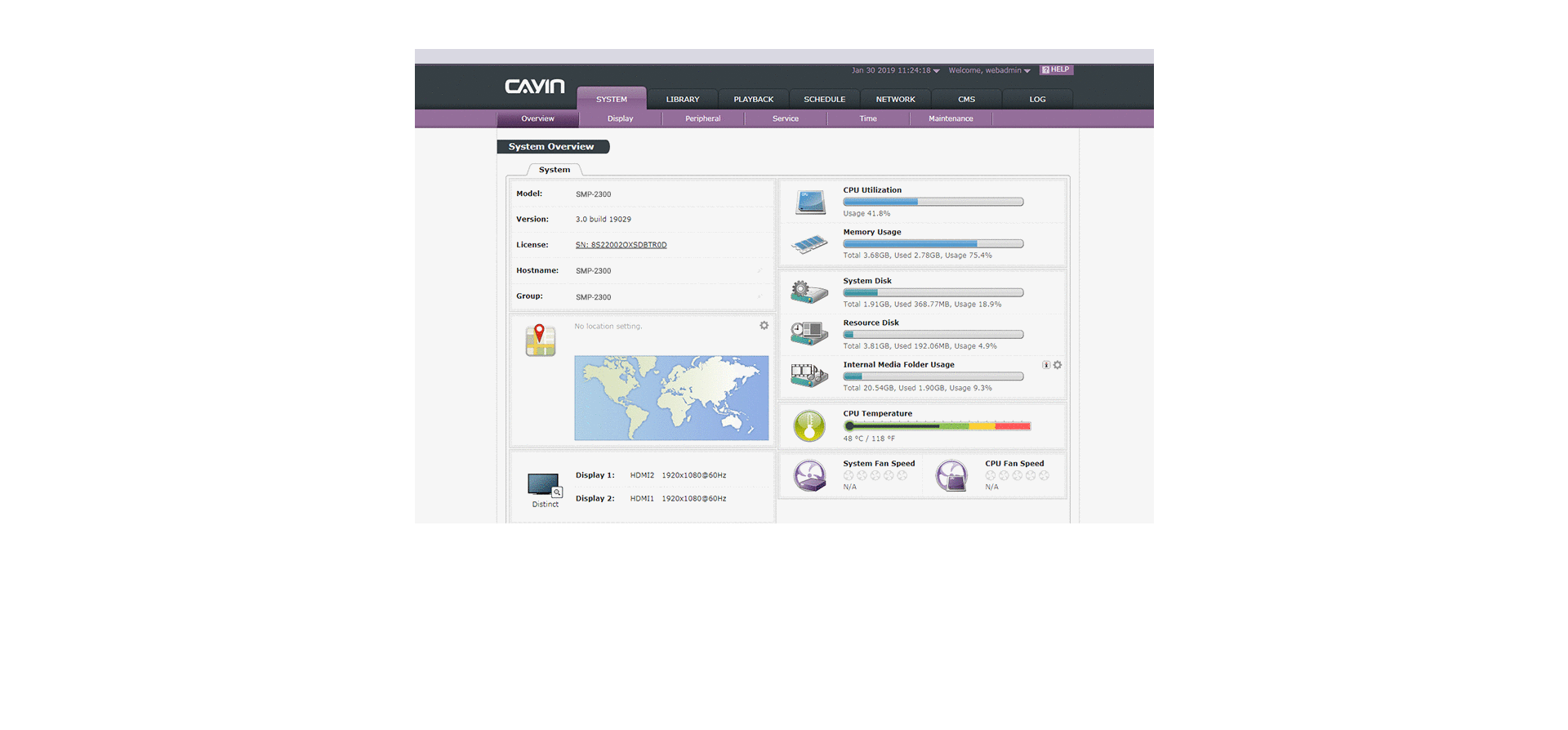 SMP-2210 management interface, Dashboard view